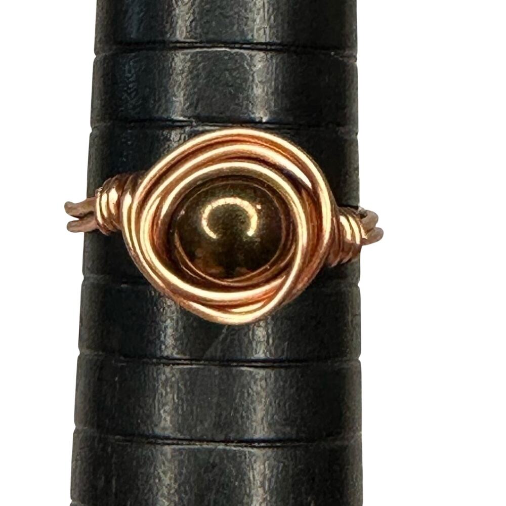 Handmade copper wire wrap ring size 7 brown bead